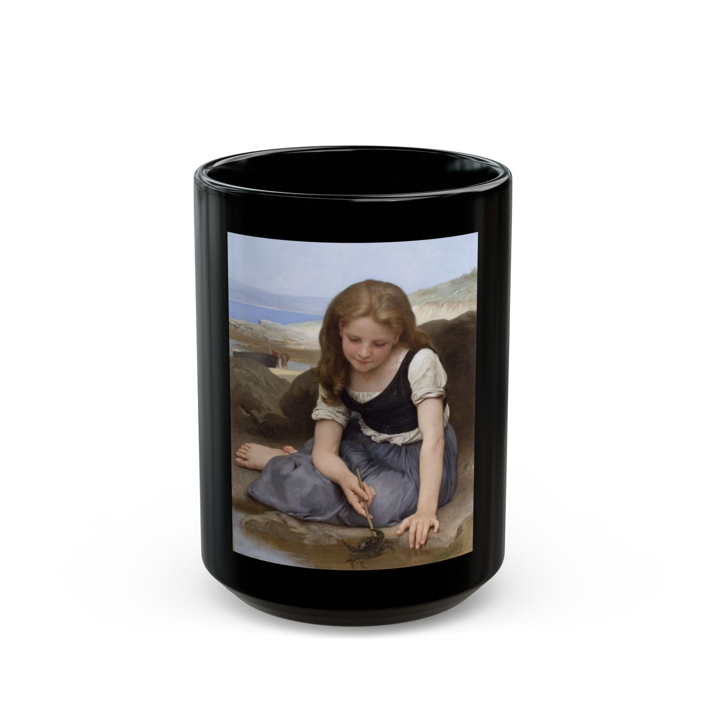 William Adolphe Bouguereau (1825-1905) Le Crabe - Black Coffee Mug-15oz-Go Mug Yourself