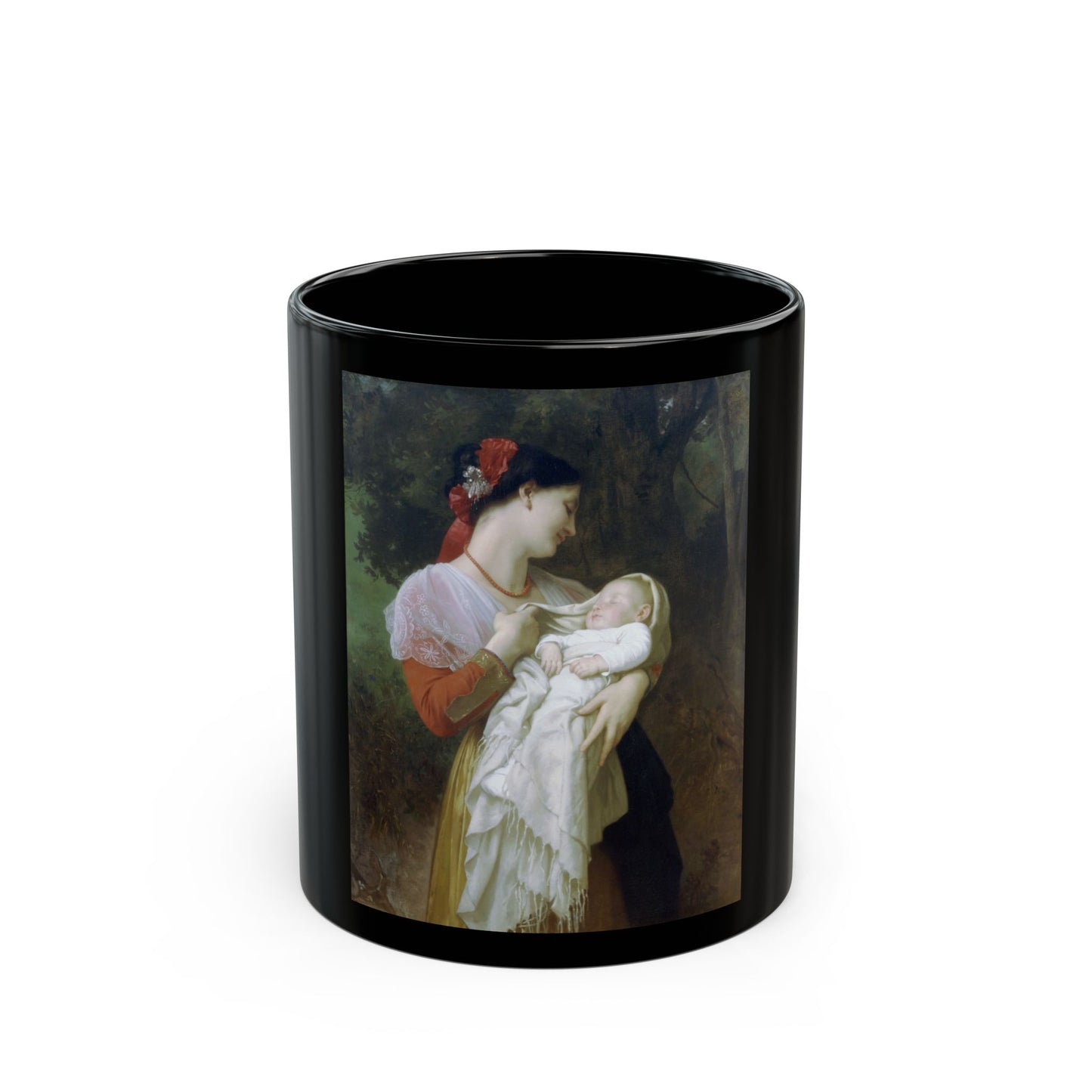 William Adolphe Bouguereau (1825-1905) Maternal Admiration - Black Coffee Mug-11oz-Go Mug Yourself