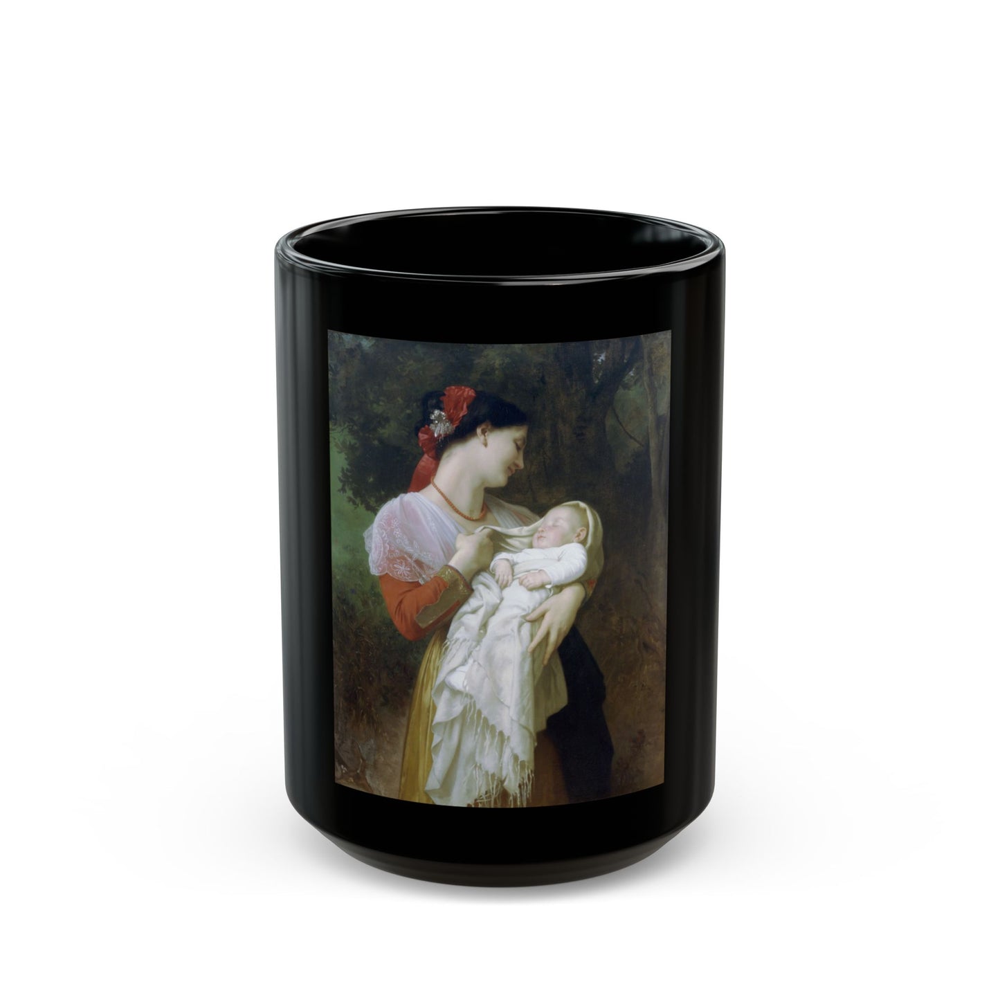William Adolphe Bouguereau (1825-1905) Maternal Admiration - Black Coffee Mug-15oz-Go Mug Yourself