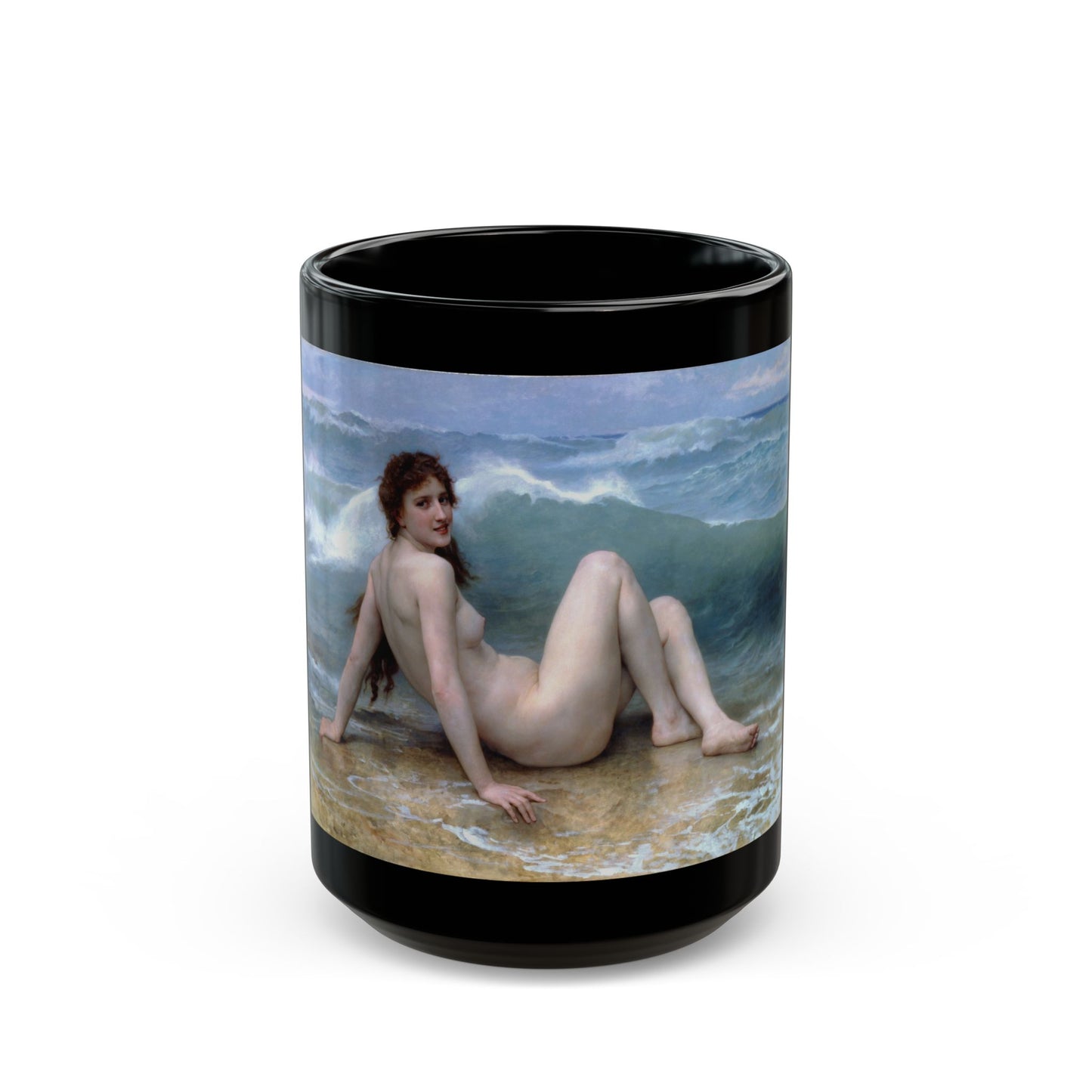 William Adolphe Bouguereau (1825-1905) The Wave - Black Coffee Mug-15oz-Go Mug Yourself