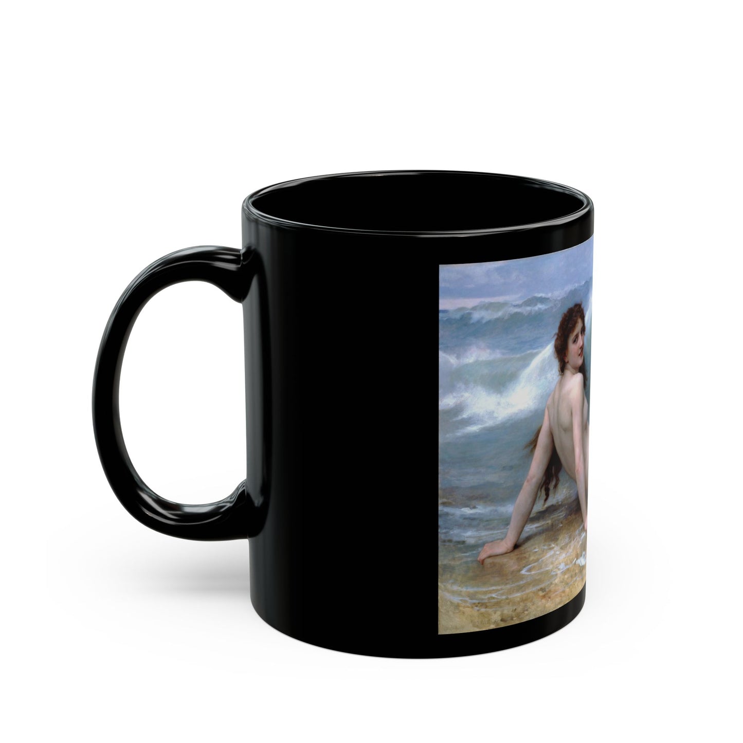 William Adolphe Bouguereau (1825-1905) The Wave - Black Coffee Mug-Go Mug Yourself