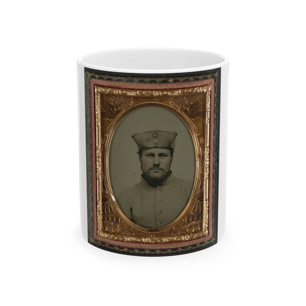 William W. Smith Of Company G And Company K, 4th Massachusetts Infantry Regiment In Uniform And Tricorn Hat (U.S. Civil War) White Coffee Mug-11oz-Go Mug Yourself