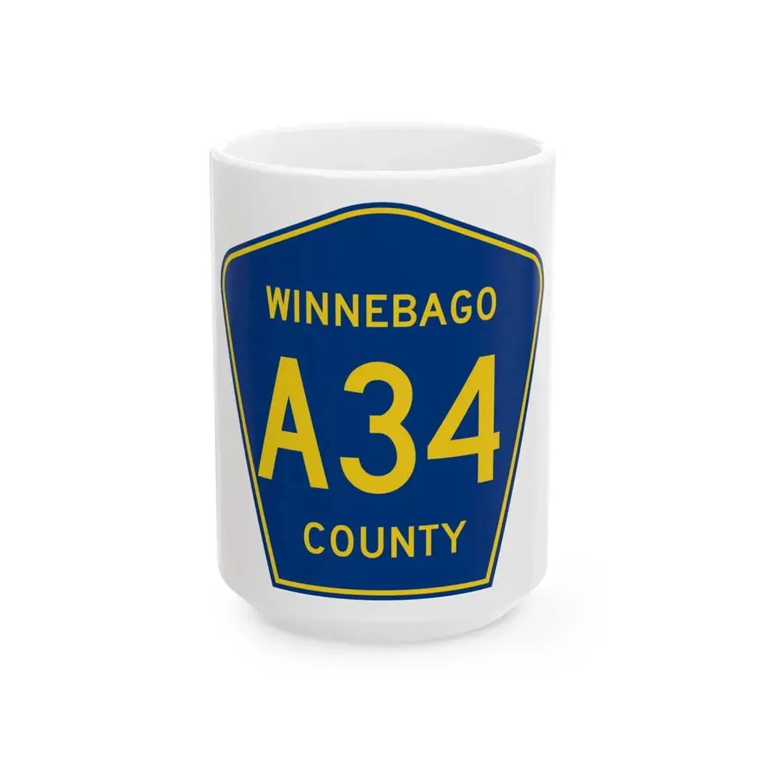 Winnebago County Route A34 IA (Iowa) (Road Sign) White Coffee Mug 15oz - Go Mug Yourself