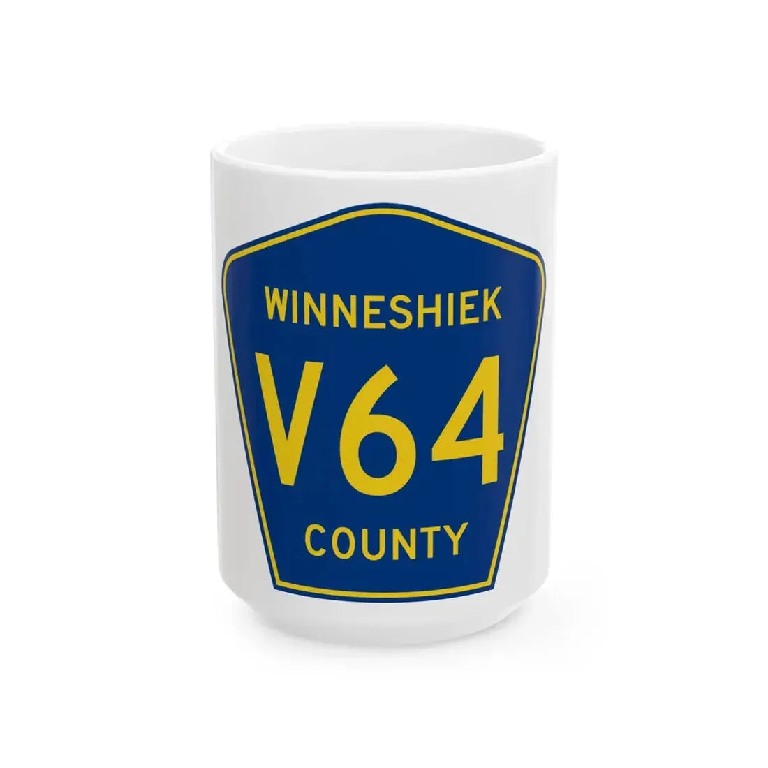Winneshiek County Route V64 IA (Iowa) (Road Sign) White Coffee Mug 15oz - Go Mug Yourself