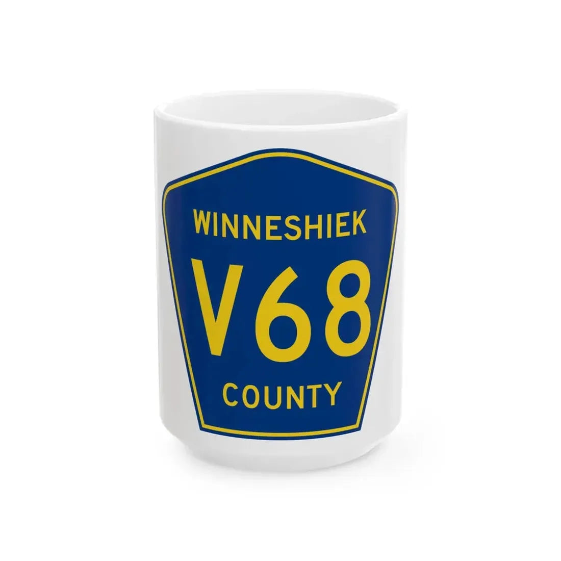 Winneshiek County Route V68 IA (Iowa) (Road Sign) White Coffee Mug 15oz - Go Mug Yourself