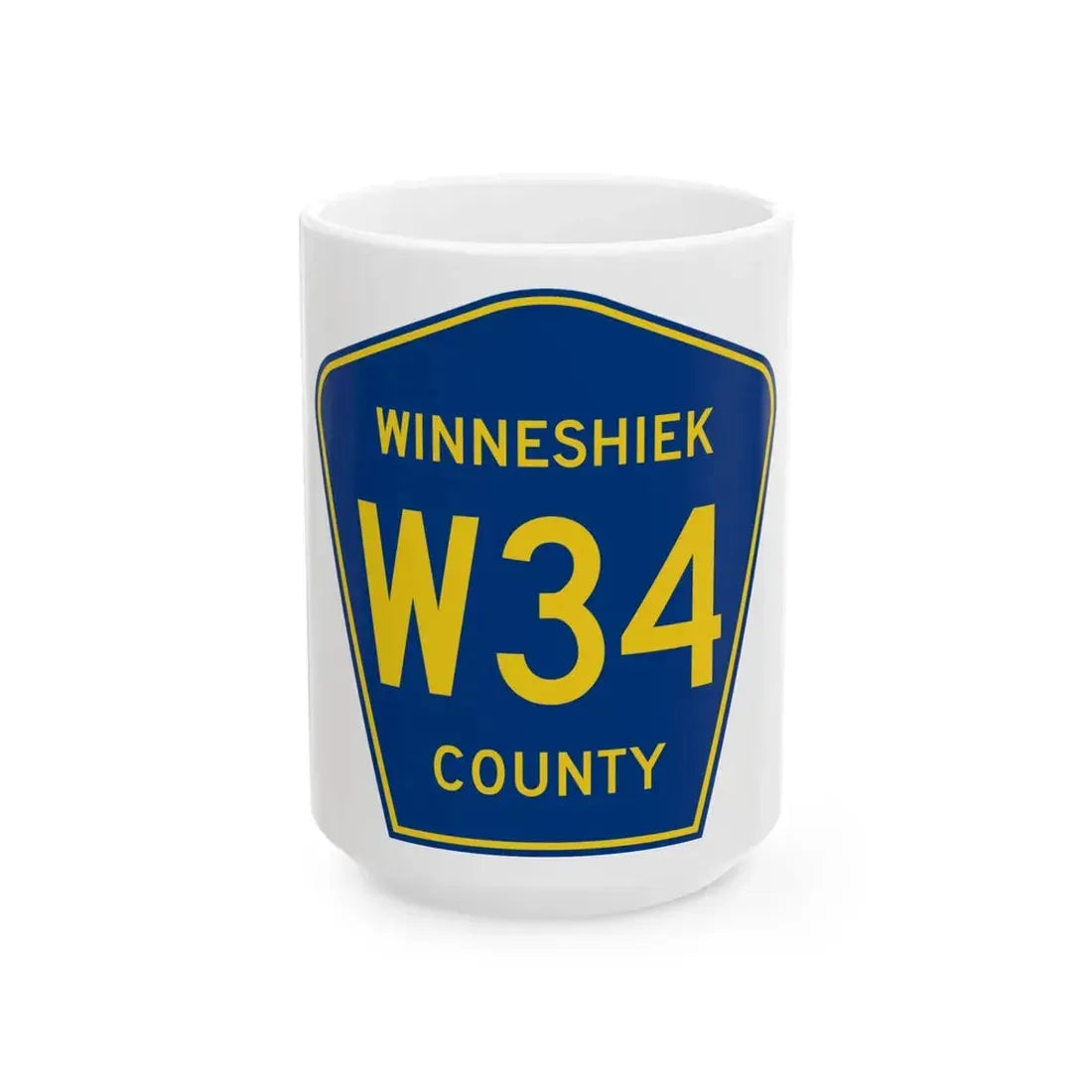 Winneshiek County Route W34 IA (Iowa) (Road Sign) White Coffee Mug 15oz - Go Mug Yourself