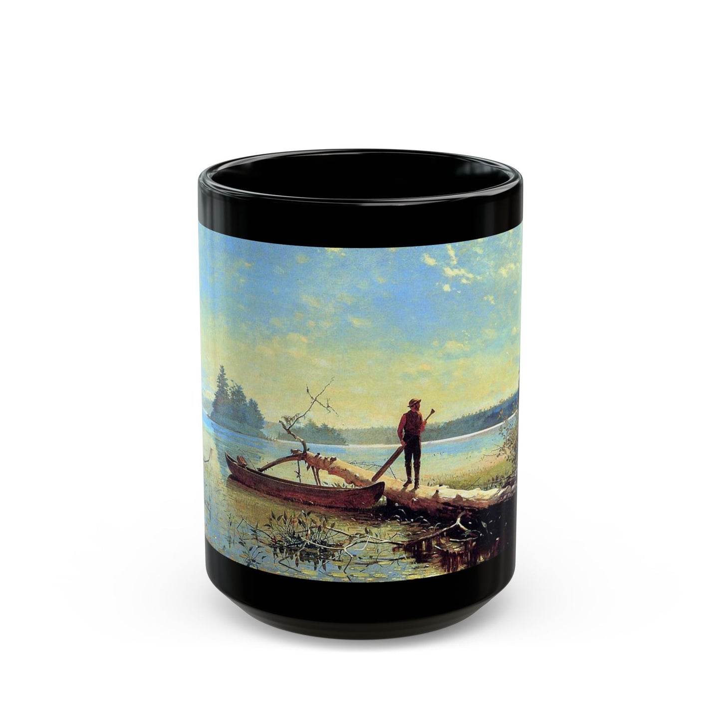 Winslow Homer (1836-1910) An Adirondack Lake - Black Coffee Mug-15oz-Go Mug Yourself
