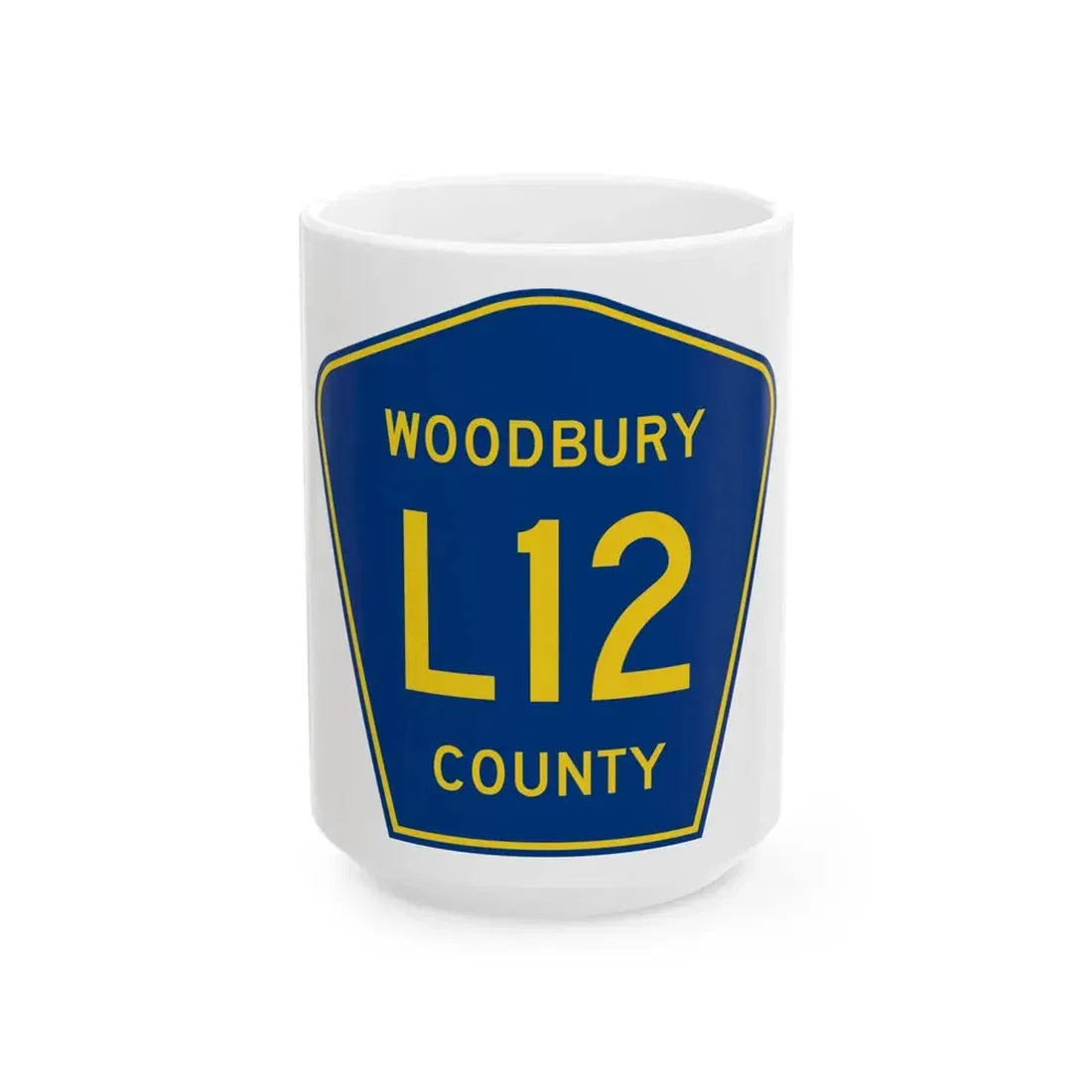 Woodbury County Route L12 IA (Iowa) (Road Sign) White Coffee Mug 15oz - Go Mug Yourself