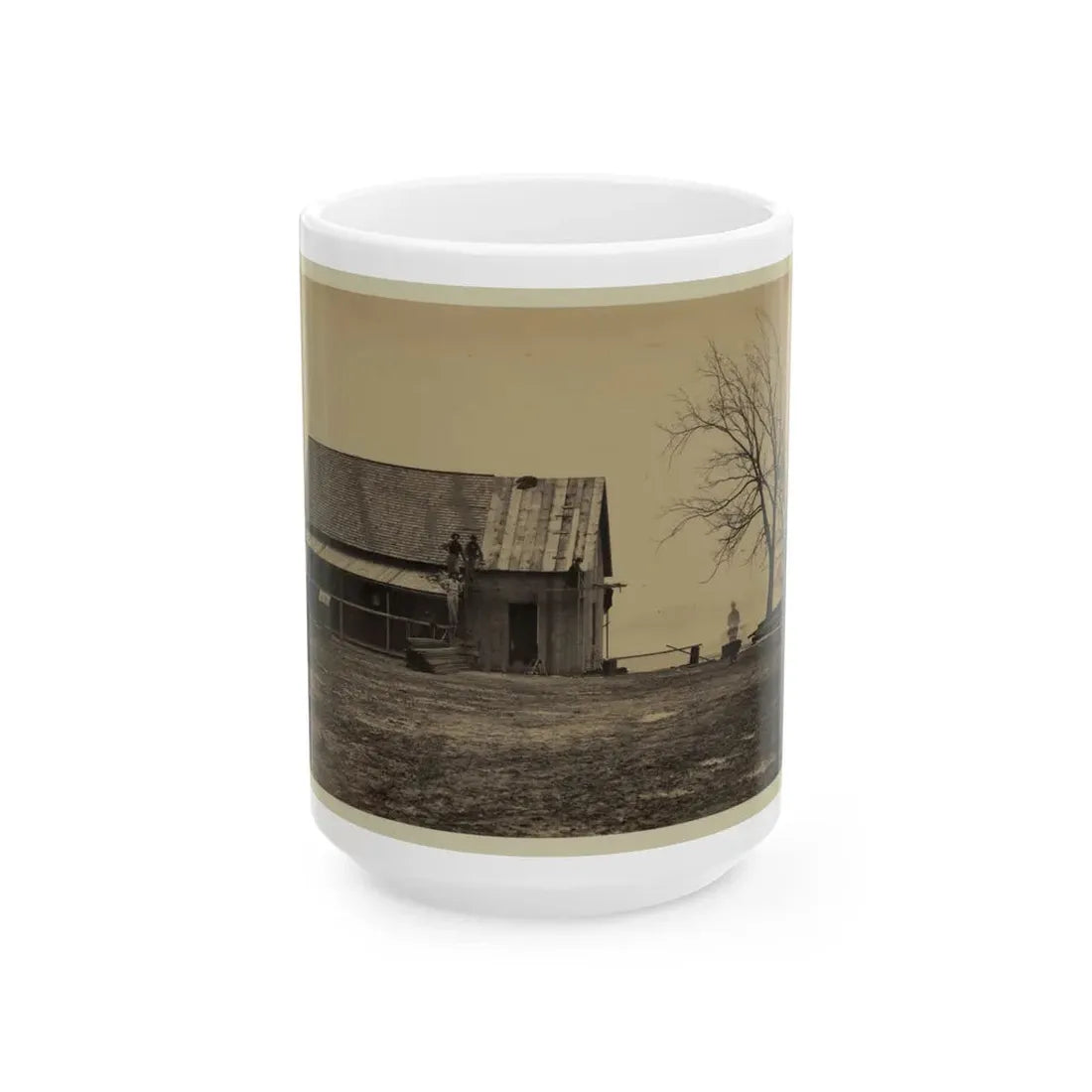 Workers Constructing A Wood Building (U.S. Civil War) White Coffee Mug 15oz - Go Mug Yourself