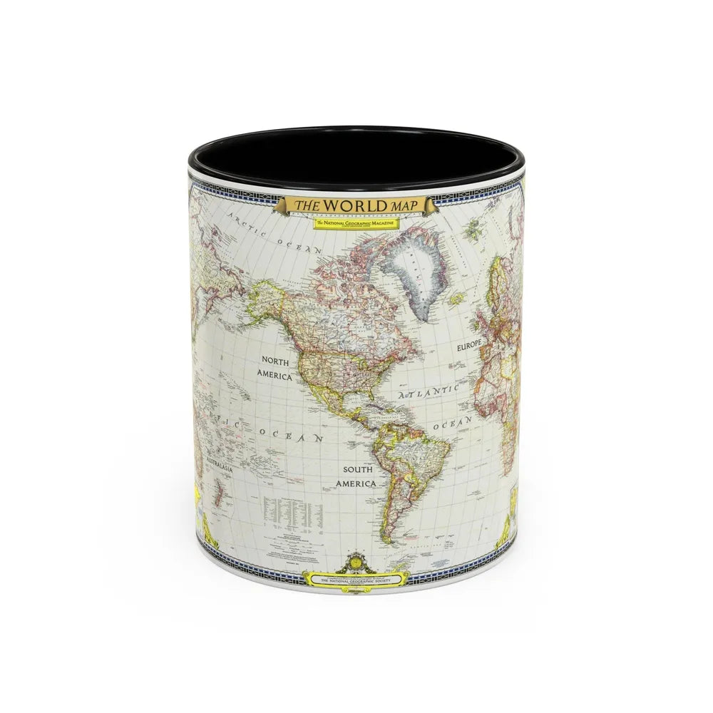 World Map (1951) (Map) Accent Coffee Mug-11oz-Black-Go Mug Yourself