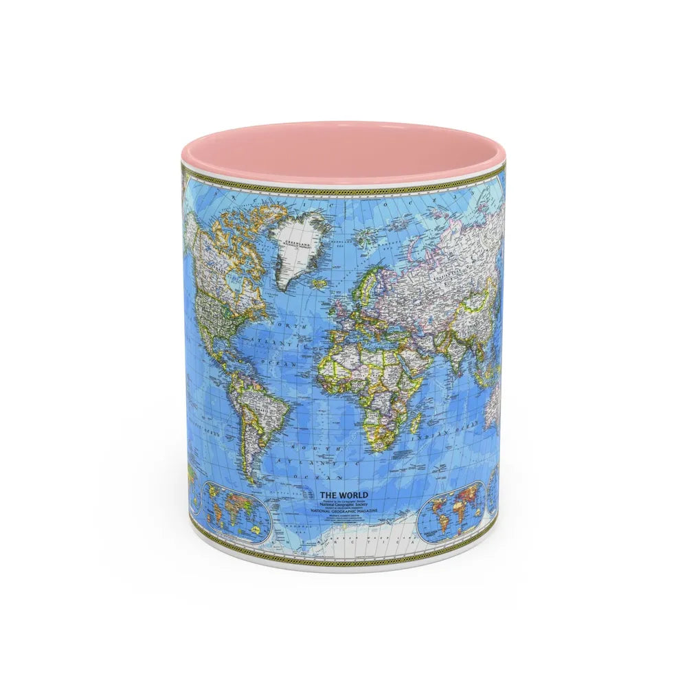 World Map (1981) (Map) Accent Coffee Mug-11oz-Pink-Go Mug Yourself