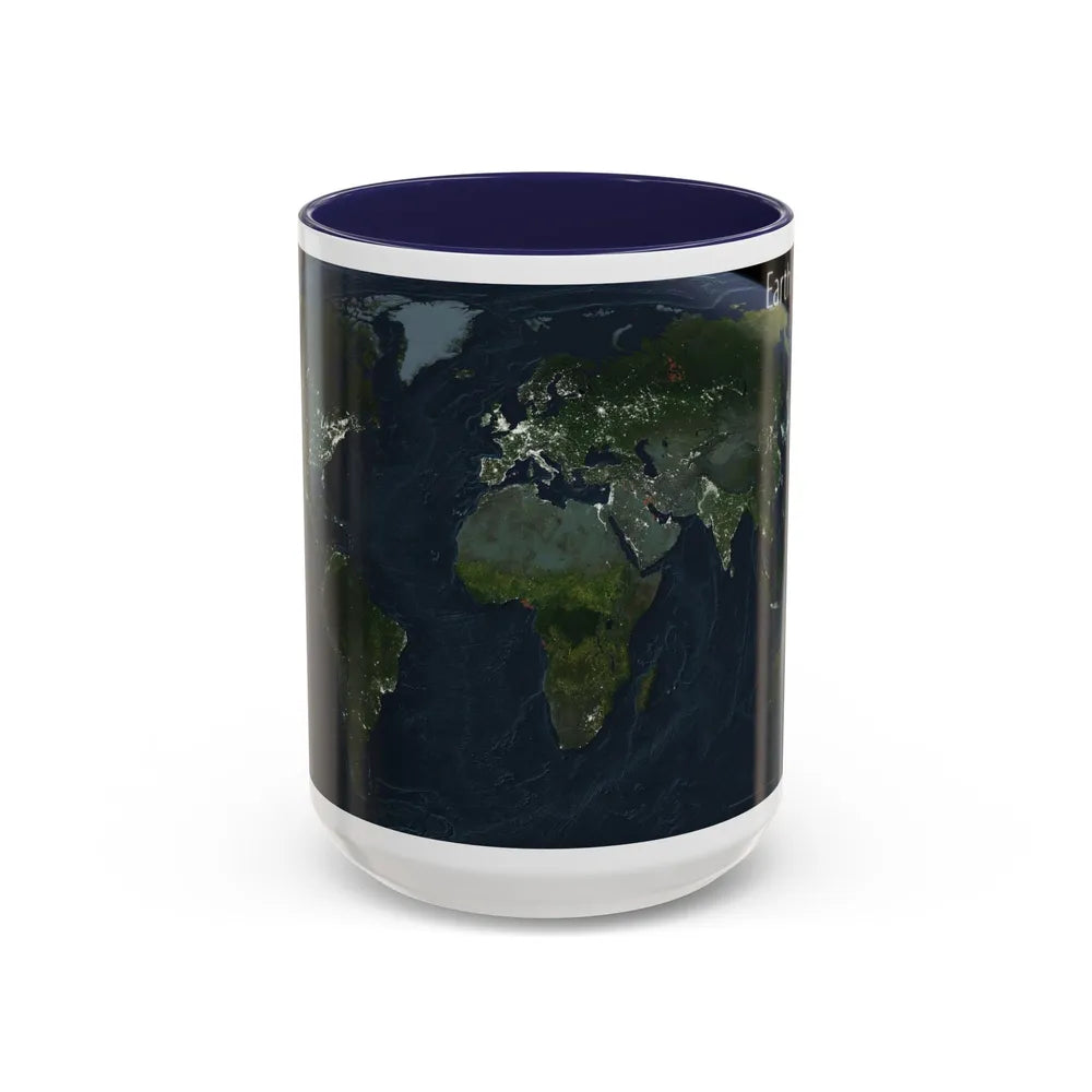World Map - Earth at Night (2004) (Map) Accent Coffee Mug 15oz Navy - Go Mug Yourself