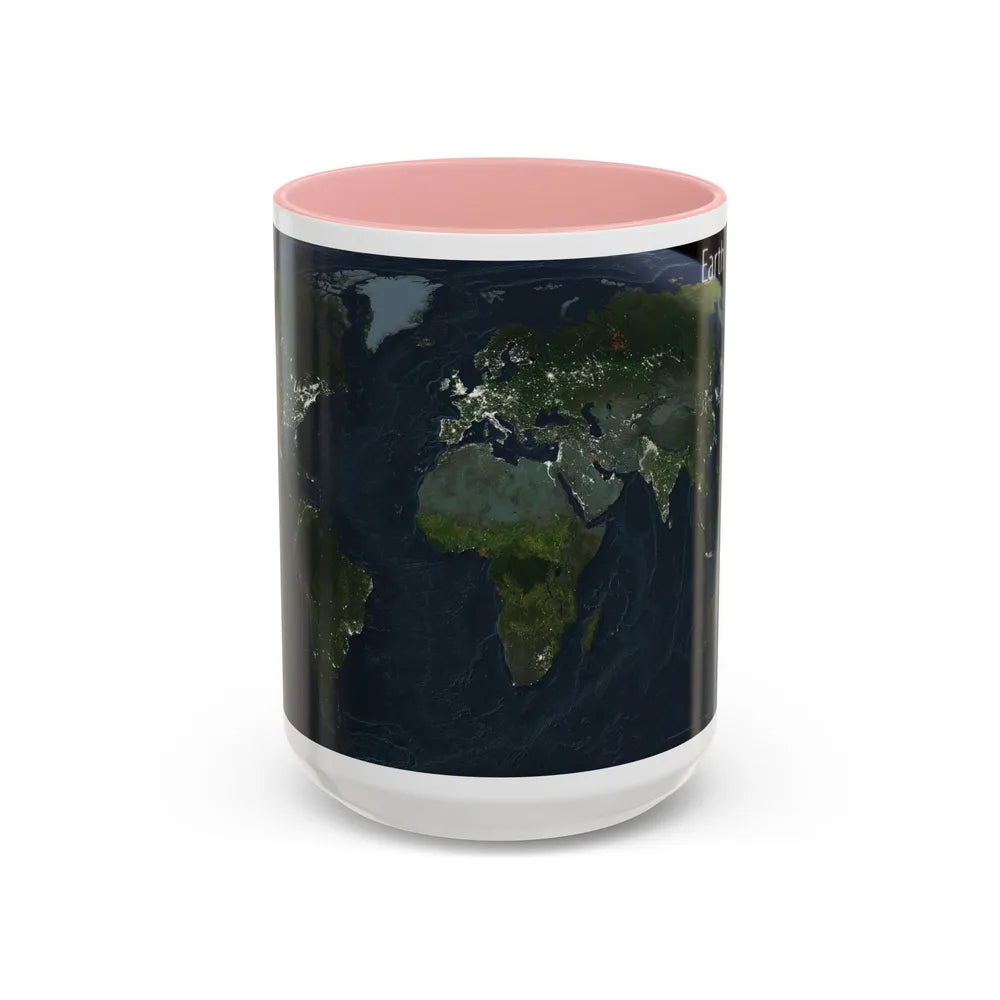 World Map - Earth at Night (2004) (Map) Accent Coffee Mug 15oz Pink - Go Mug Yourself