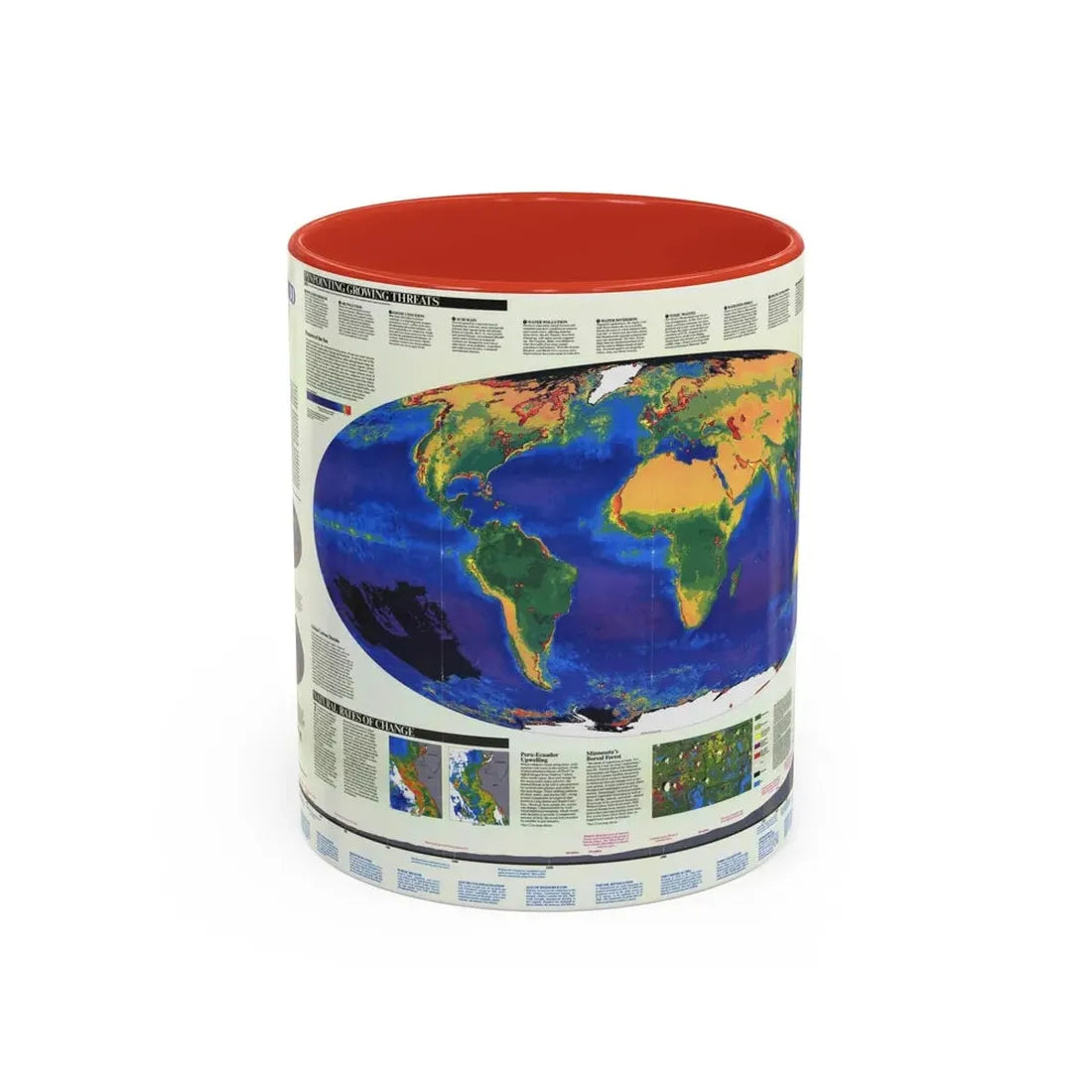 World Map - Endangered Earth (Map) Accent Coffee Mug 11oz Red - Go Mug Yourself