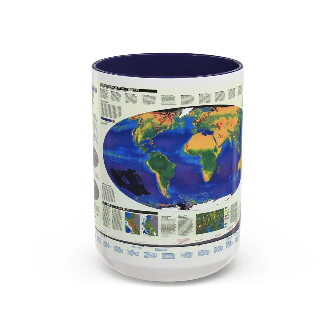World Map - Endangered Earth (Map) Accent Coffee Mug 15oz Navy - Go Mug Yourself