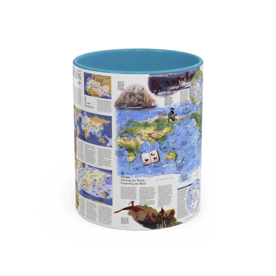 World Map - Exploration (1998) (Map) Accent Coffee Mug 11oz Light Blue - Go Mug Yourself