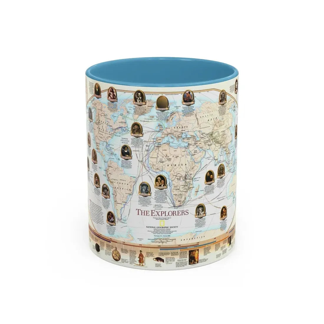 World Map - Explorers (1998) (Map) Accent Coffee Mug 11oz Light Blue - Go Mug Yourself