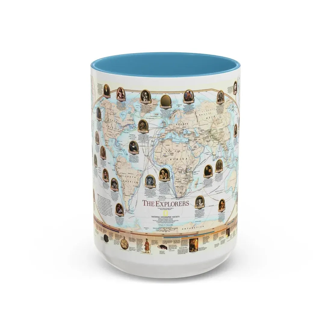 World Map - Explorers (1998) (Map) Accent Coffee Mug 15oz Light Blue - Go Mug Yourself