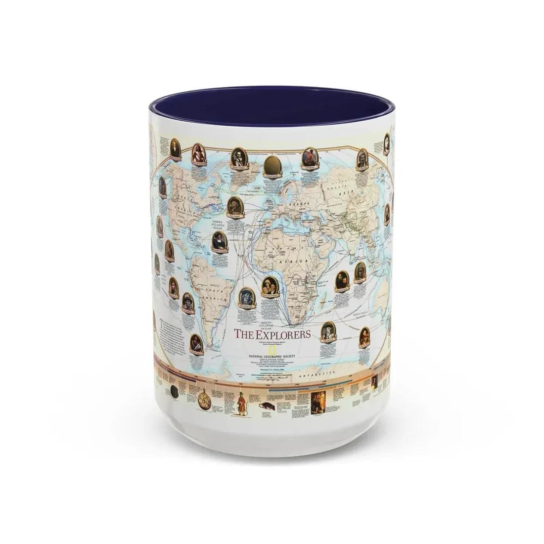 World Map - Explorers (1998) (Map) Accent Coffee Mug 15oz Navy - Go Mug Yourself