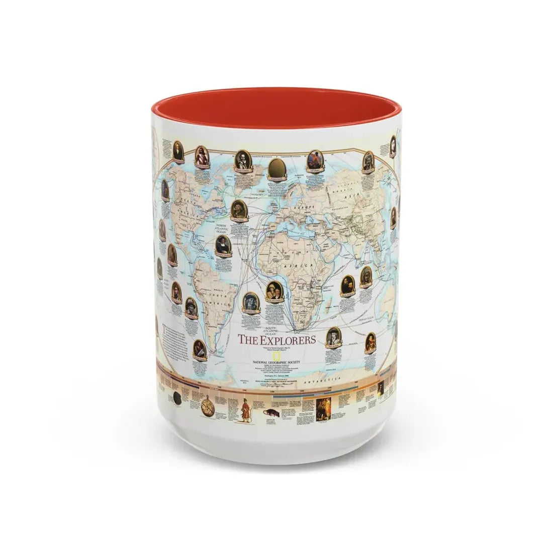 World Map - Explorers (1998) (Map) Accent Coffee Mug 15oz Red - Go Mug Yourself