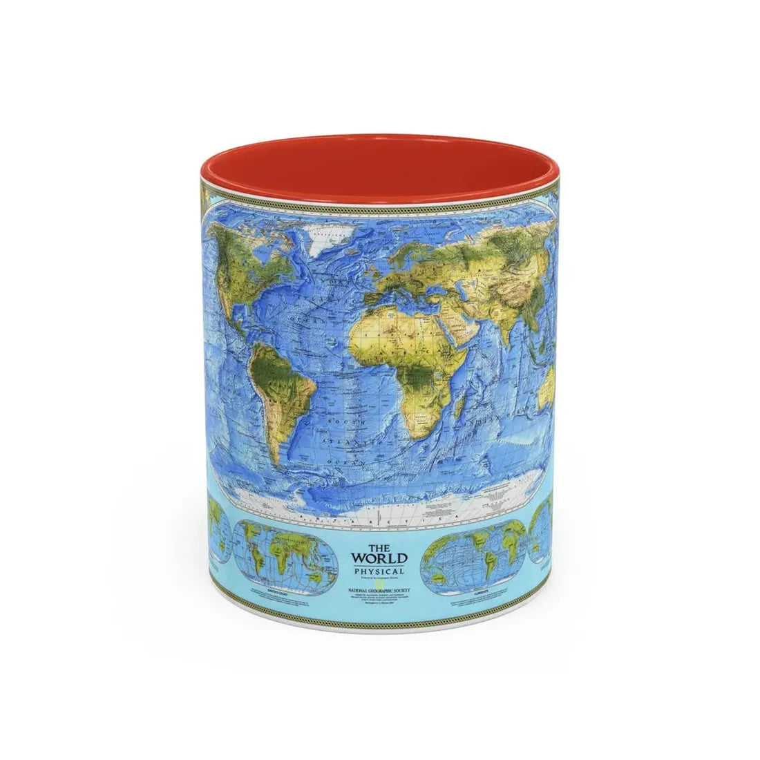 World Map - Physical (1994) (Map) Accent Coffee Mug 11oz Red - Go Mug Yourself