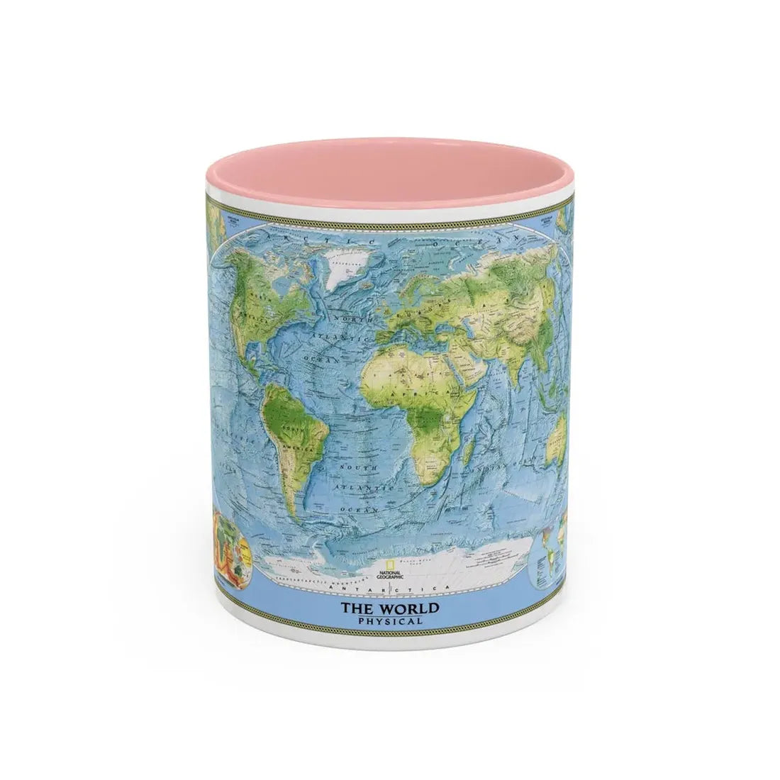 World Map - Physical (2005) (Map) Accent Coffee Mug 11oz Pink - Go Mug Yourself