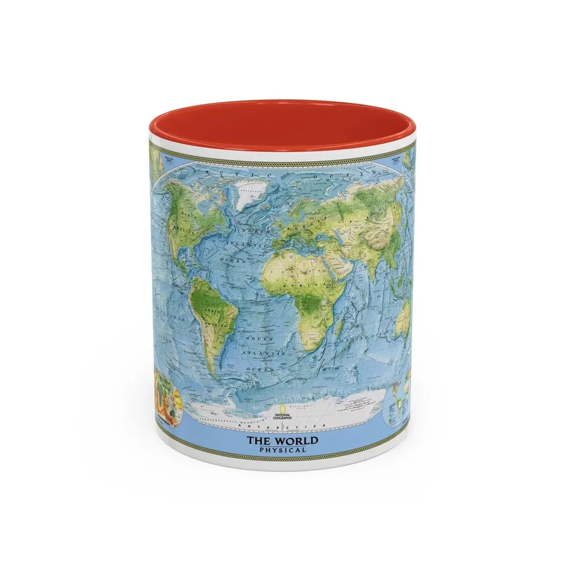 World Map - Physical (2005) (Map) Accent Coffee Mug 11oz Red - Go Mug Yourself