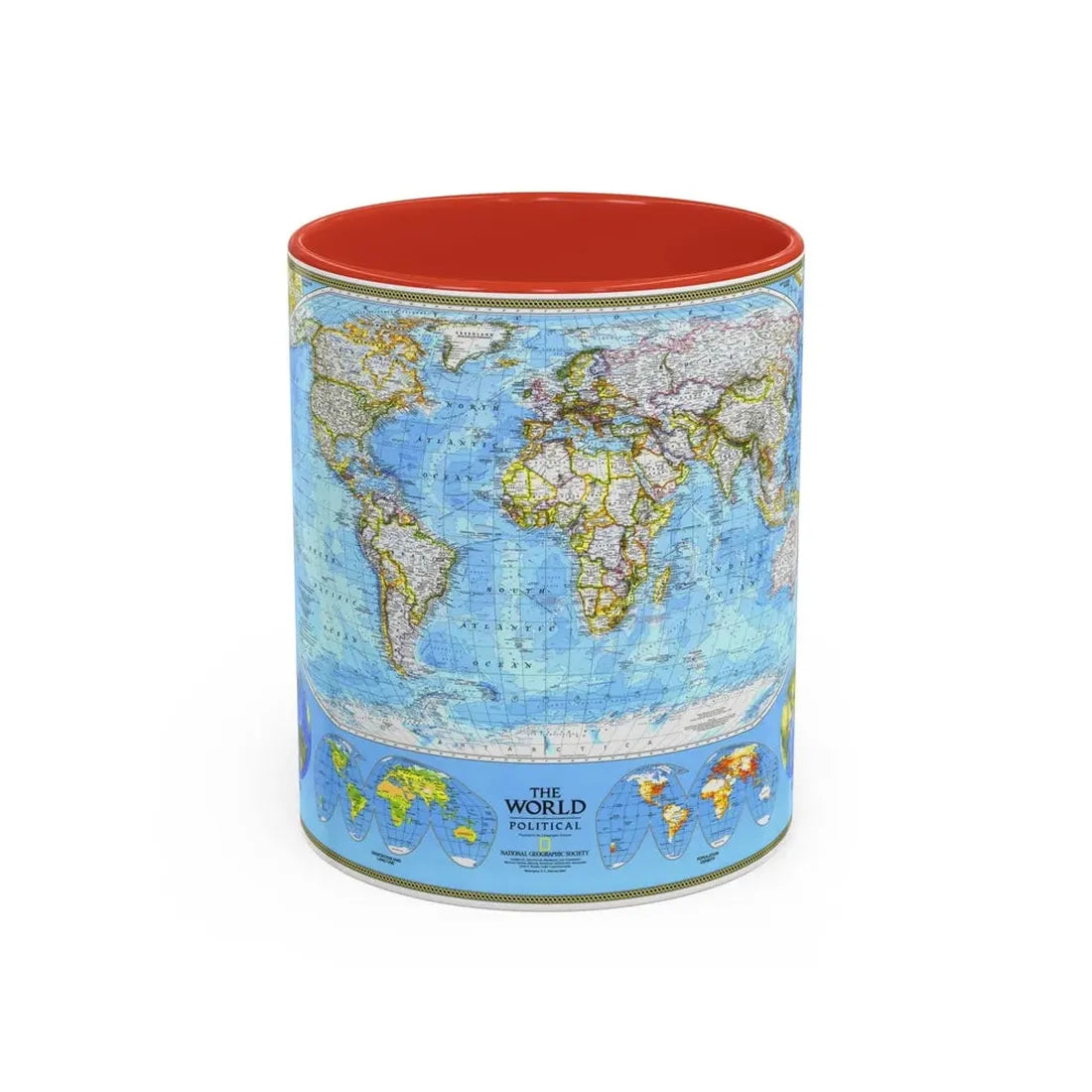 World Map - Political (1994) (Map) Accent Coffee Mug 11oz Red - Go Mug Yourself