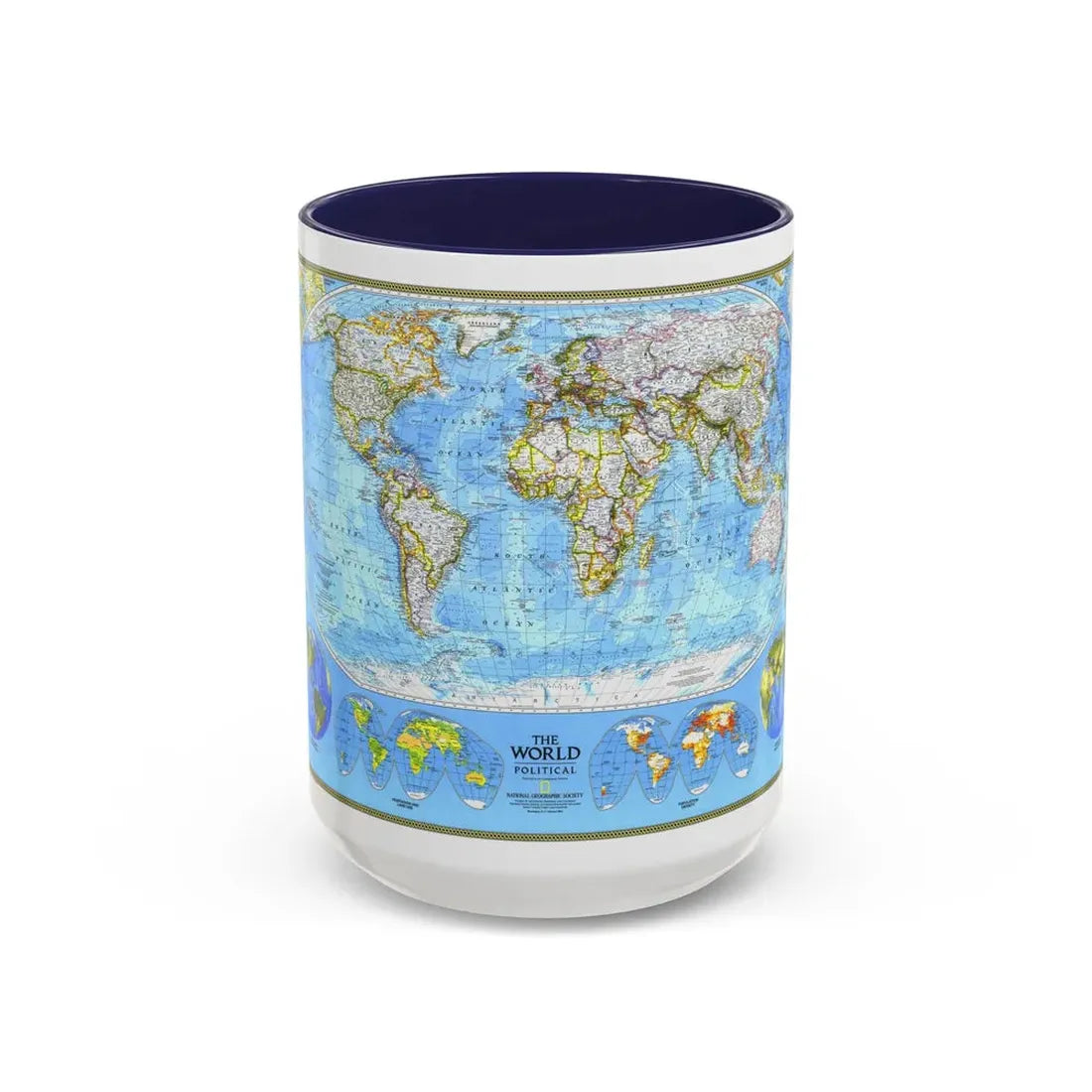 World Map - Political (1994) (Map) Accent Coffee Mug 15oz Navy - Go Mug Yourself
