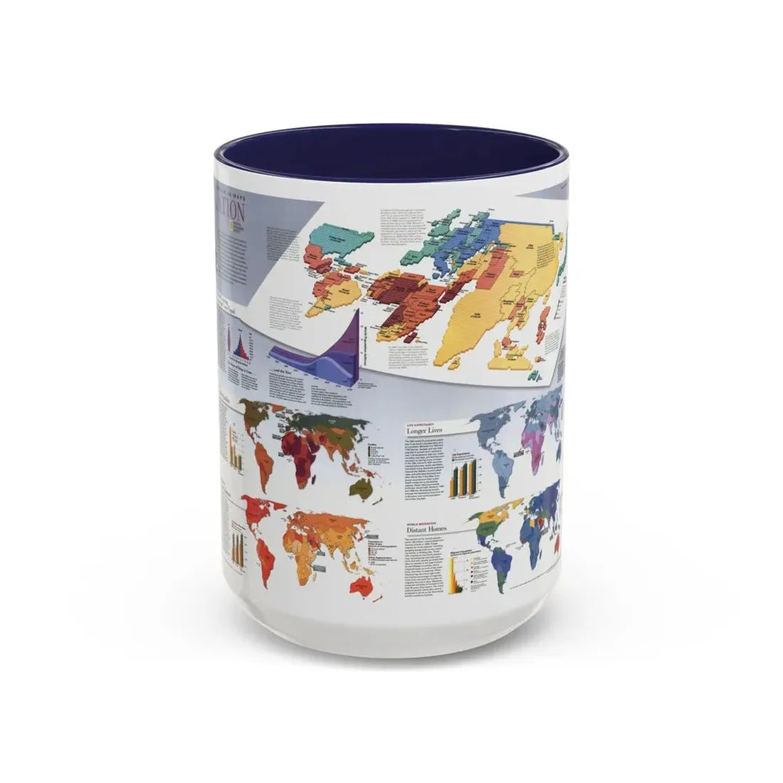 World Map - Population (1998) (Map) Accent Coffee Mug 15oz Navy - Go Mug Yourself