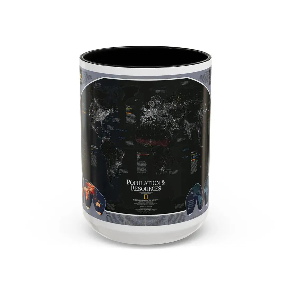 World Map - Population and Resources (1998) (Map) Accent Coffee Mug 15oz Black - Go Mug Yourself