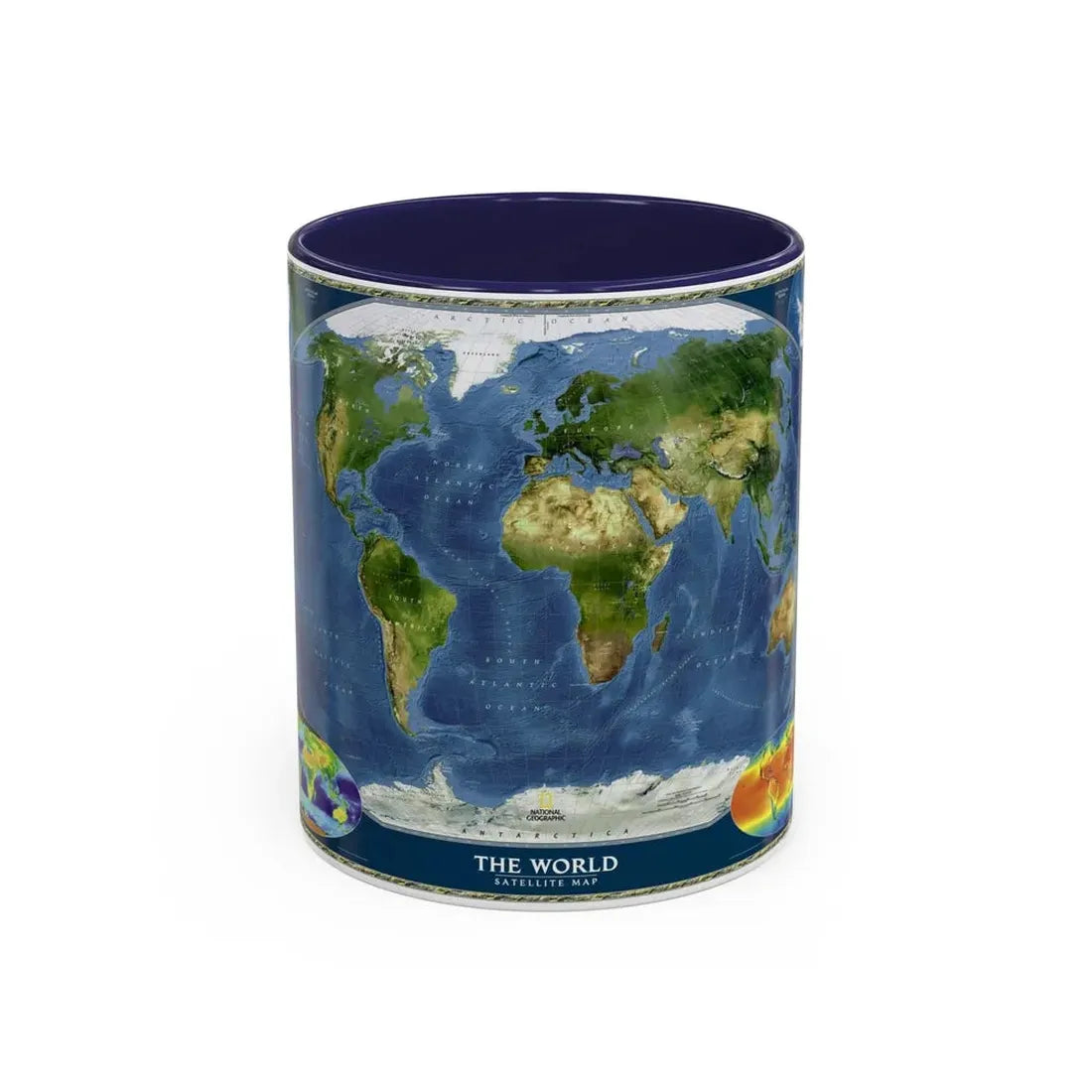 World Map - Satellite (2001) (Map) Accent Coffee Mug 11oz Navy - Go Mug Yourself