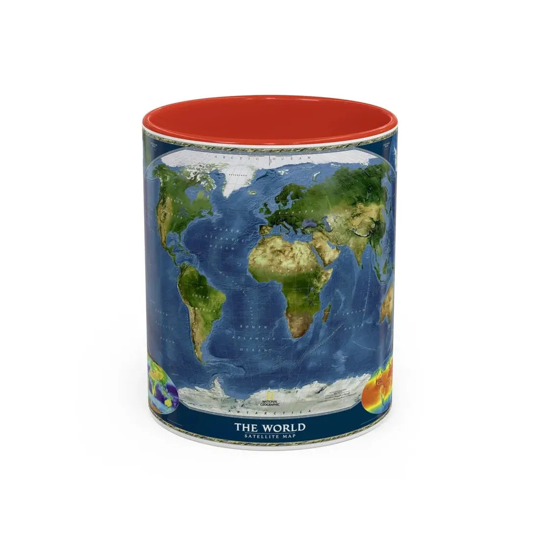 World Map - Satellite (2001) (Map) Accent Coffee Mug 11oz Red - Go Mug Yourself