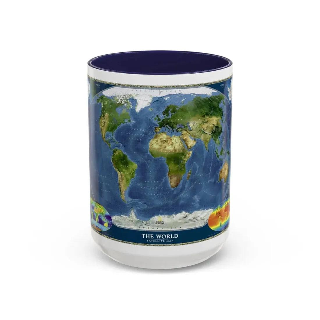 World Map - Satellite (2001) (Map) Accent Coffee Mug 15oz Navy - Go Mug Yourself