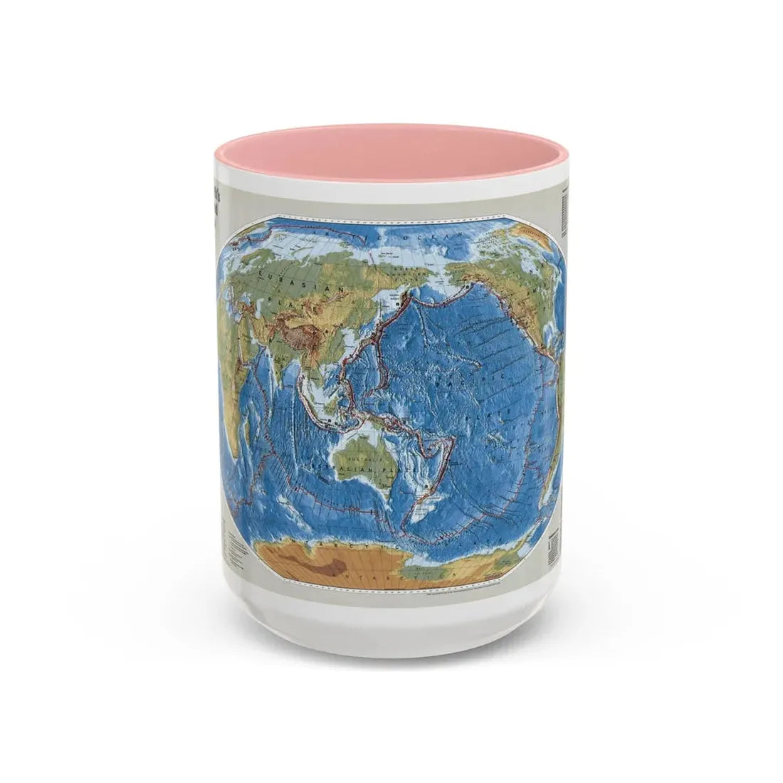 World Map - Tectonic Plates (1999) (Map) Accent Coffee Mug 15oz Pink - Go Mug Yourself