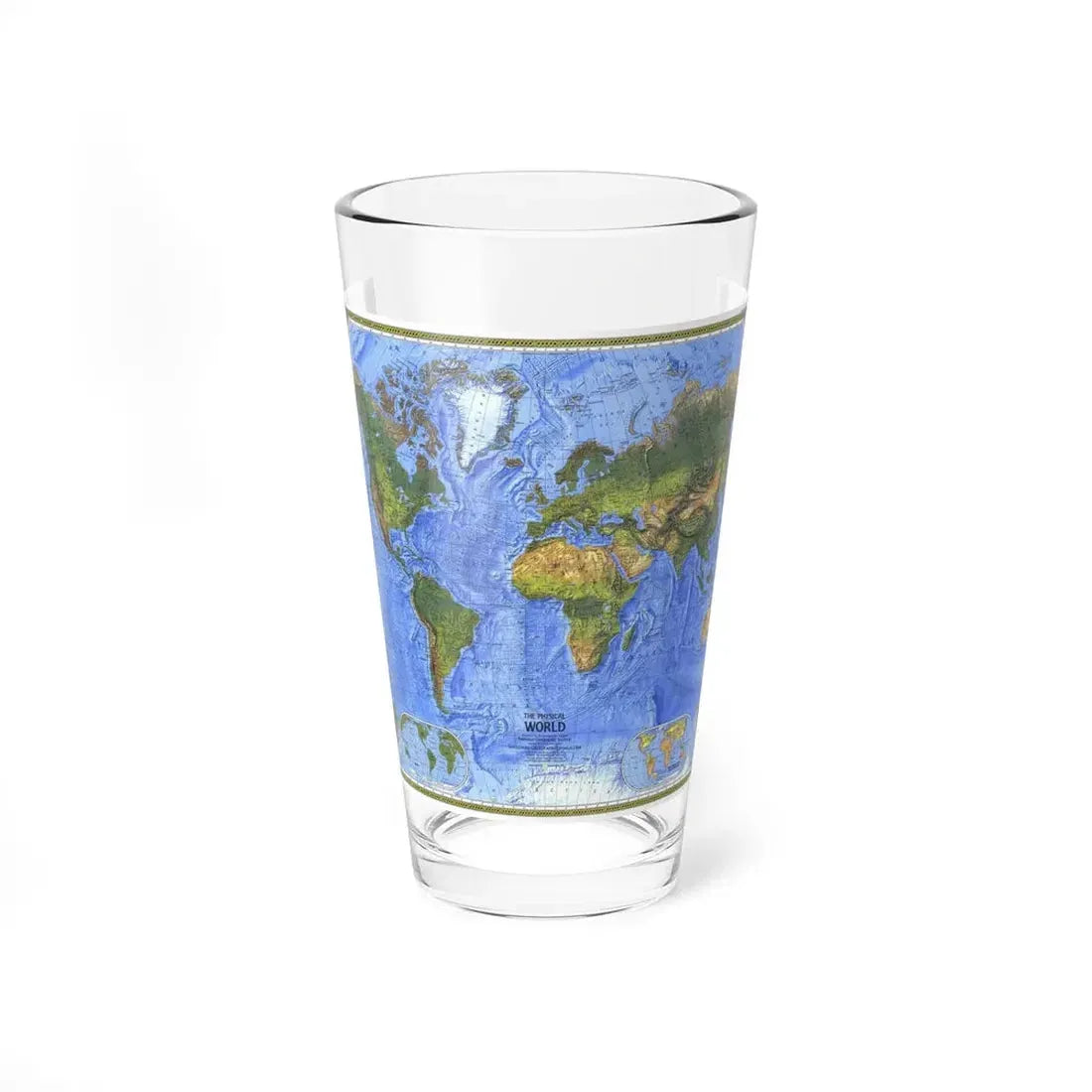 World Map - The Physical World (1975) (Map) Pint Glass 16oz 16oz - Go Mug Yourself