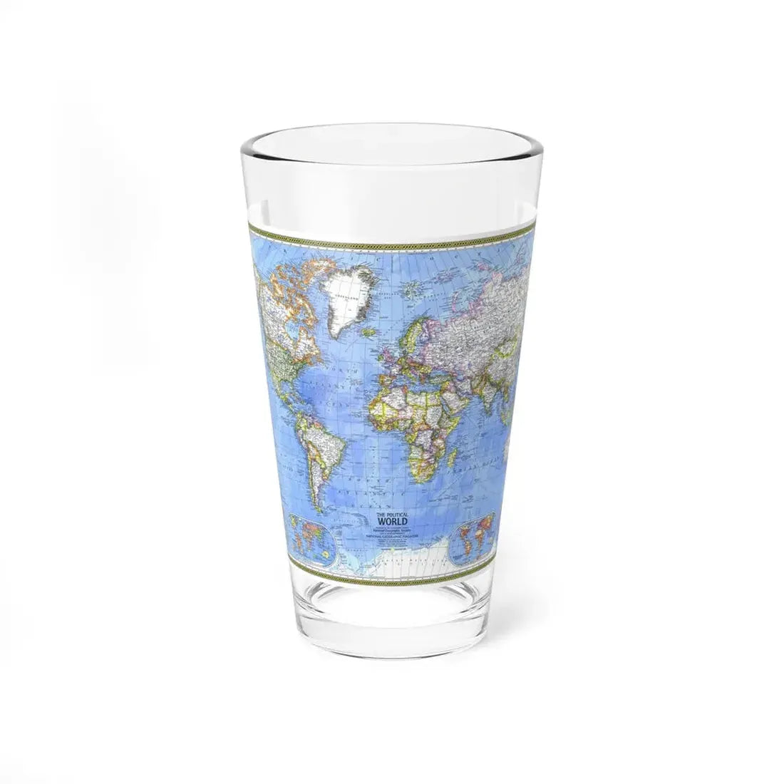World Map - The Political World (1975) (Map) Pint Glass 16oz 16oz - Go Mug Yourself