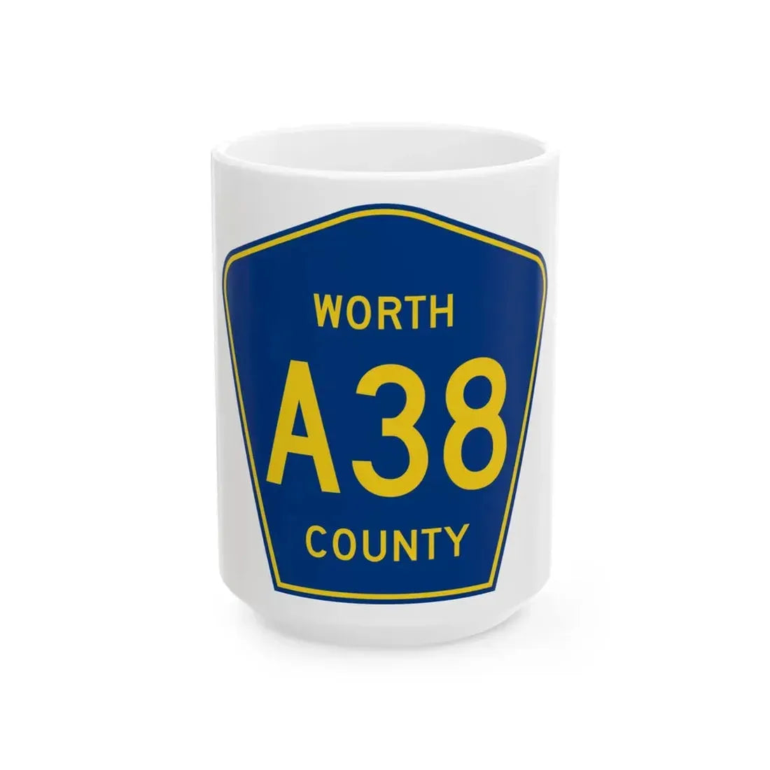 Worth County Route A38 IA (Iowa) (Road Sign) White Coffee Mug 15oz - Go Mug Yourself