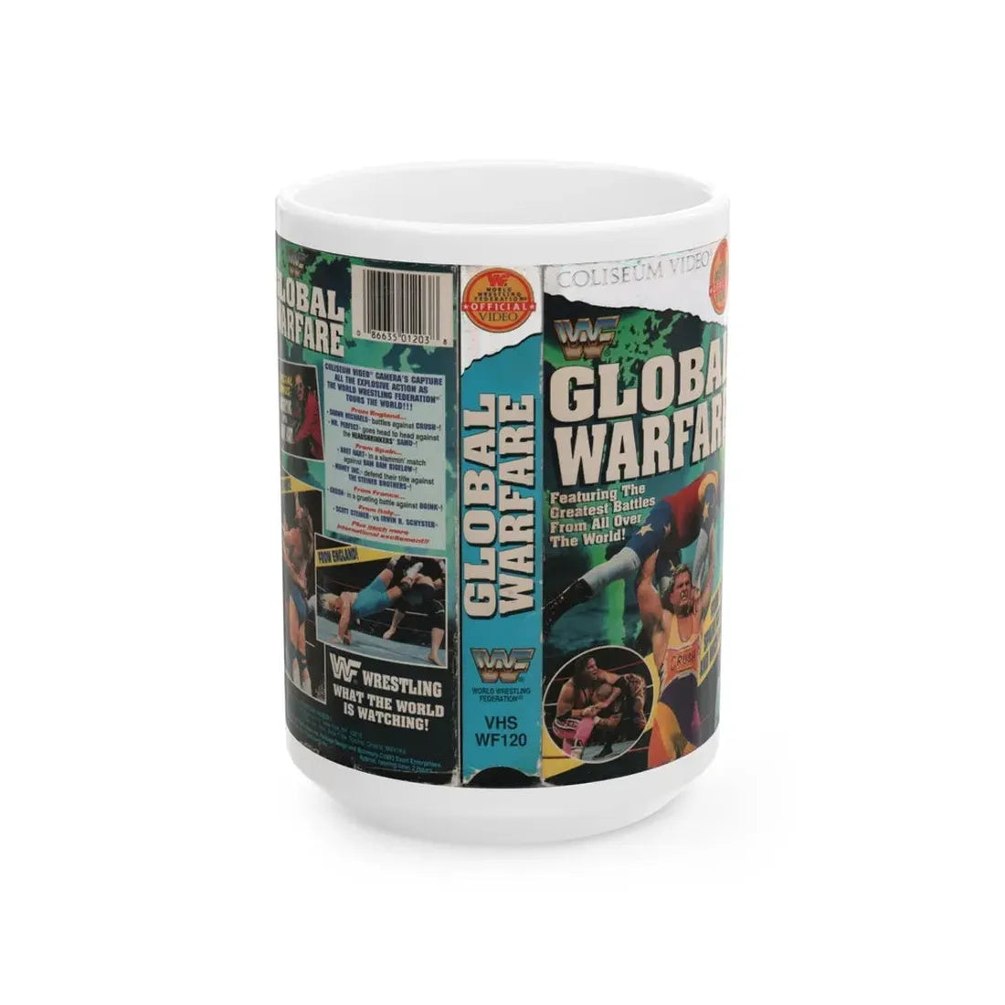 WWF GLOBAL WARFARE (VHS COVER) - White Coffee Mug 15oz - Go Mug Yourself