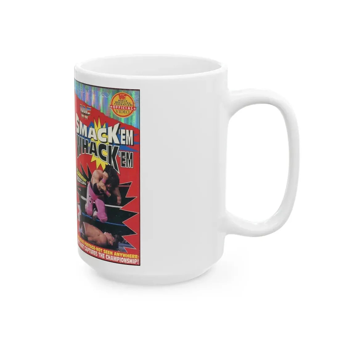 WWF SMACK EM WHACK EM (VHS COVER) - White Coffee Mug - Go Mug Yourself