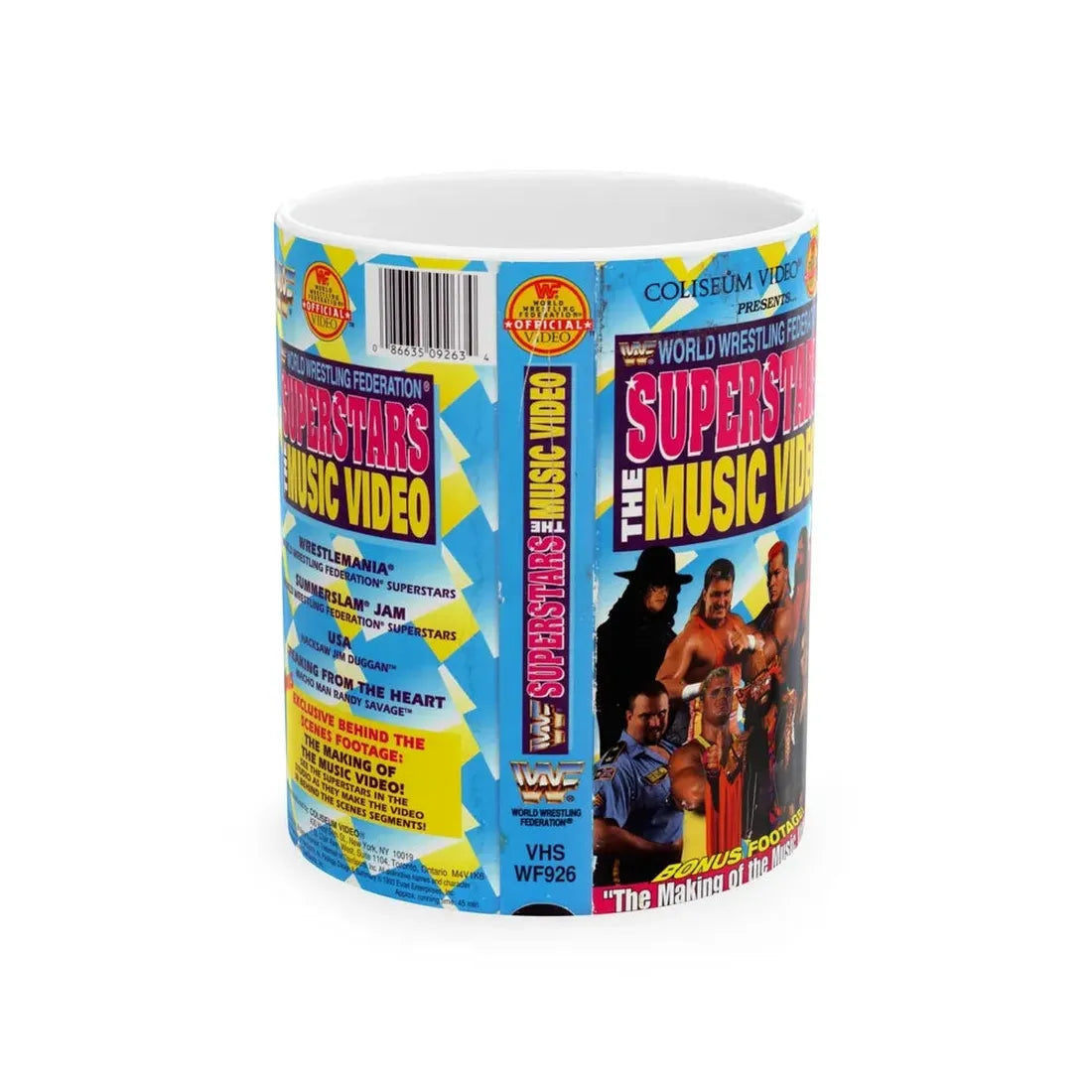 WWF SUPERSTARS THE MUSIC VIDEO (VHS COVER) - White Coffee Mug 11oz - Go Mug Yourself