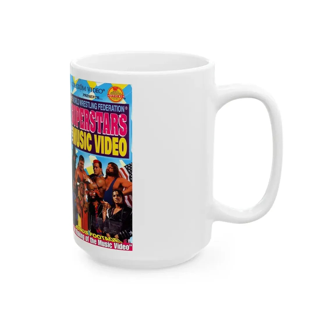 WWF SUPERSTARS THE MUSIC VIDEO (VHS COVER) - White Coffee Mug - Go Mug Yourself