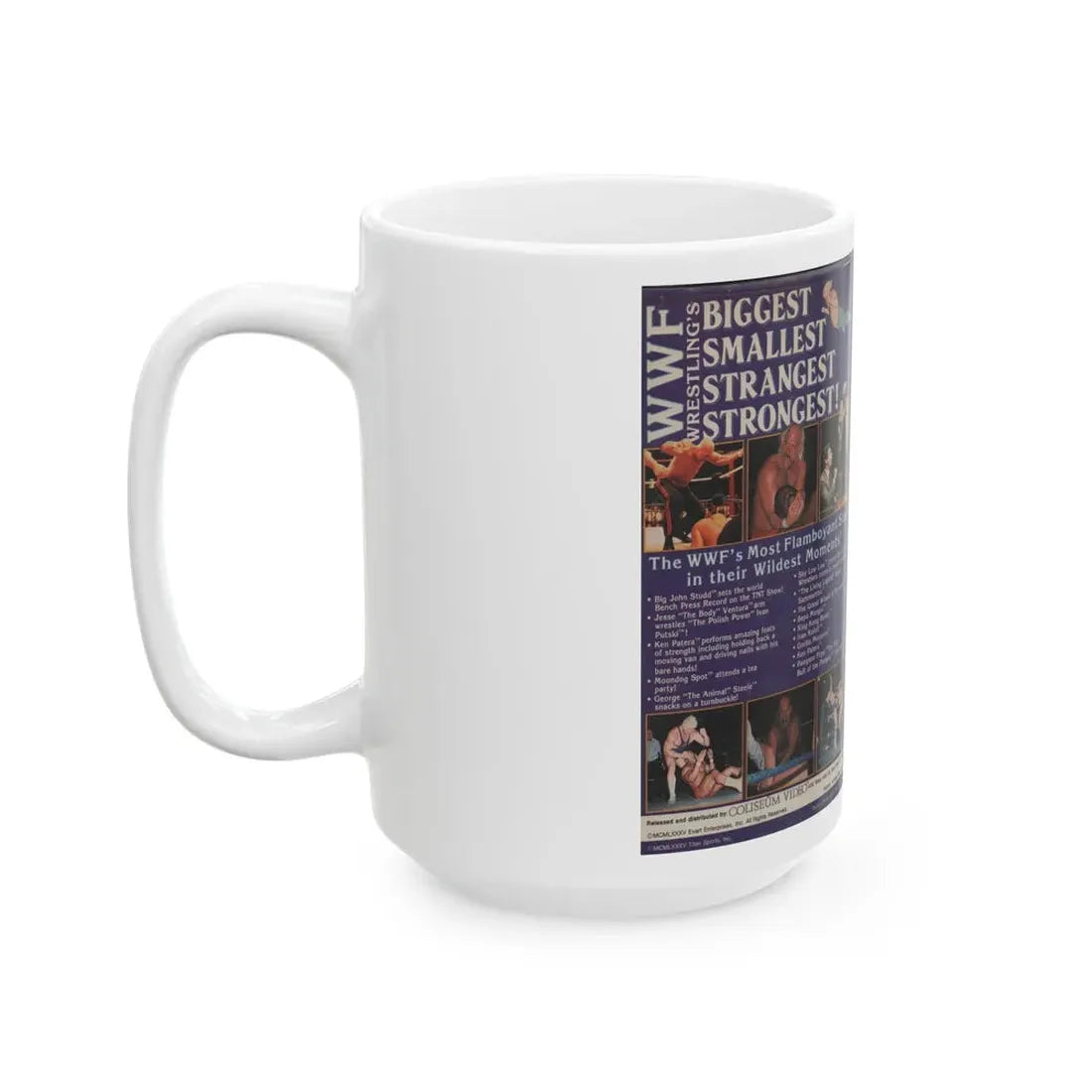 WWF WRESTLINGS BIGGEST SMALLEST STRANGEST STRONGEST (VHS COVER) - White Coffee Mug - Go Mug Yourself