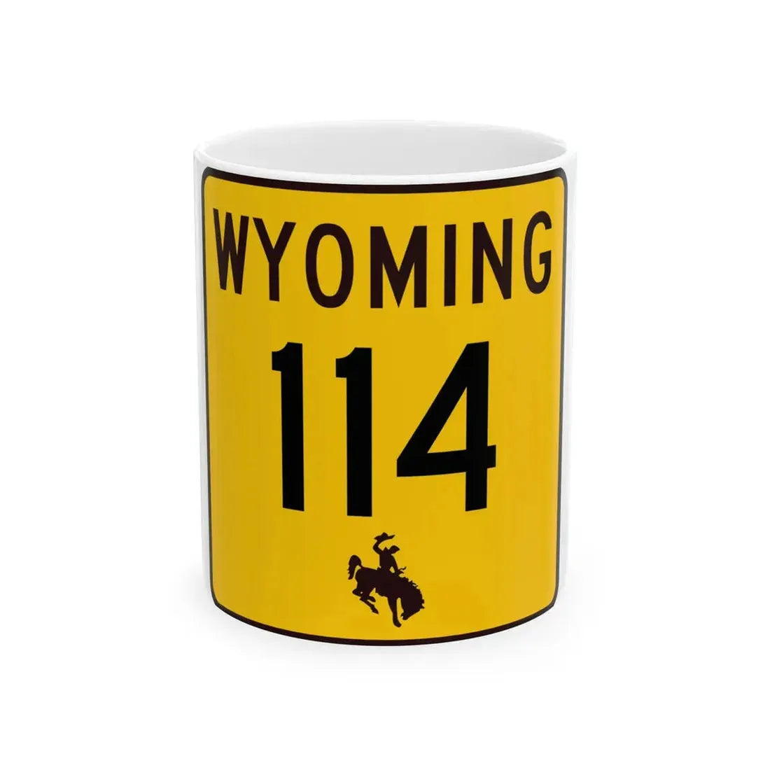 WY-114 (Wyoming) (Road Sign) White Coffee Mug 11oz - Go Mug Yourself
