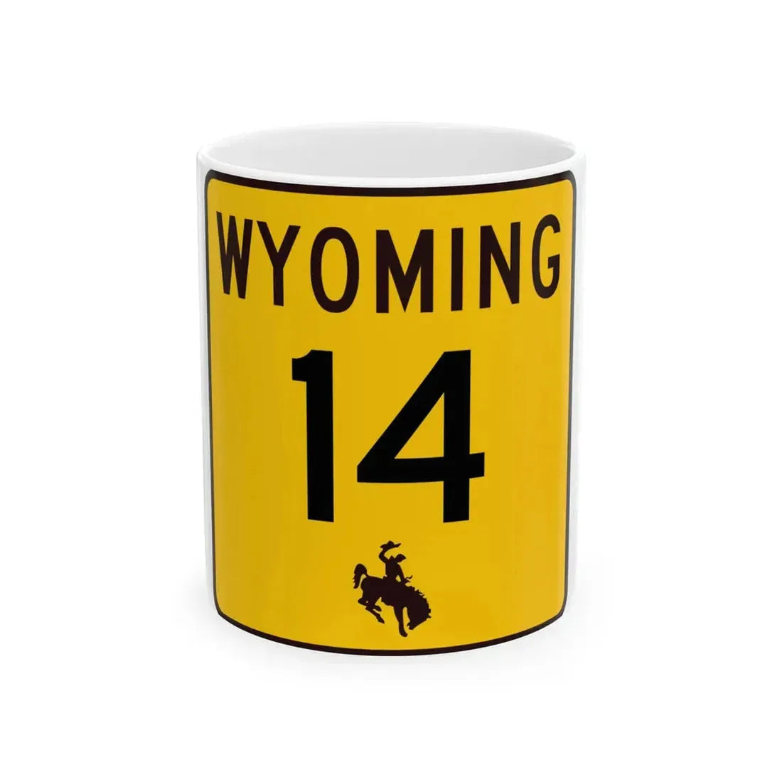 WY-14 (Wyoming) (Road Sign) White Coffee Mug 11oz - Go Mug Yourself