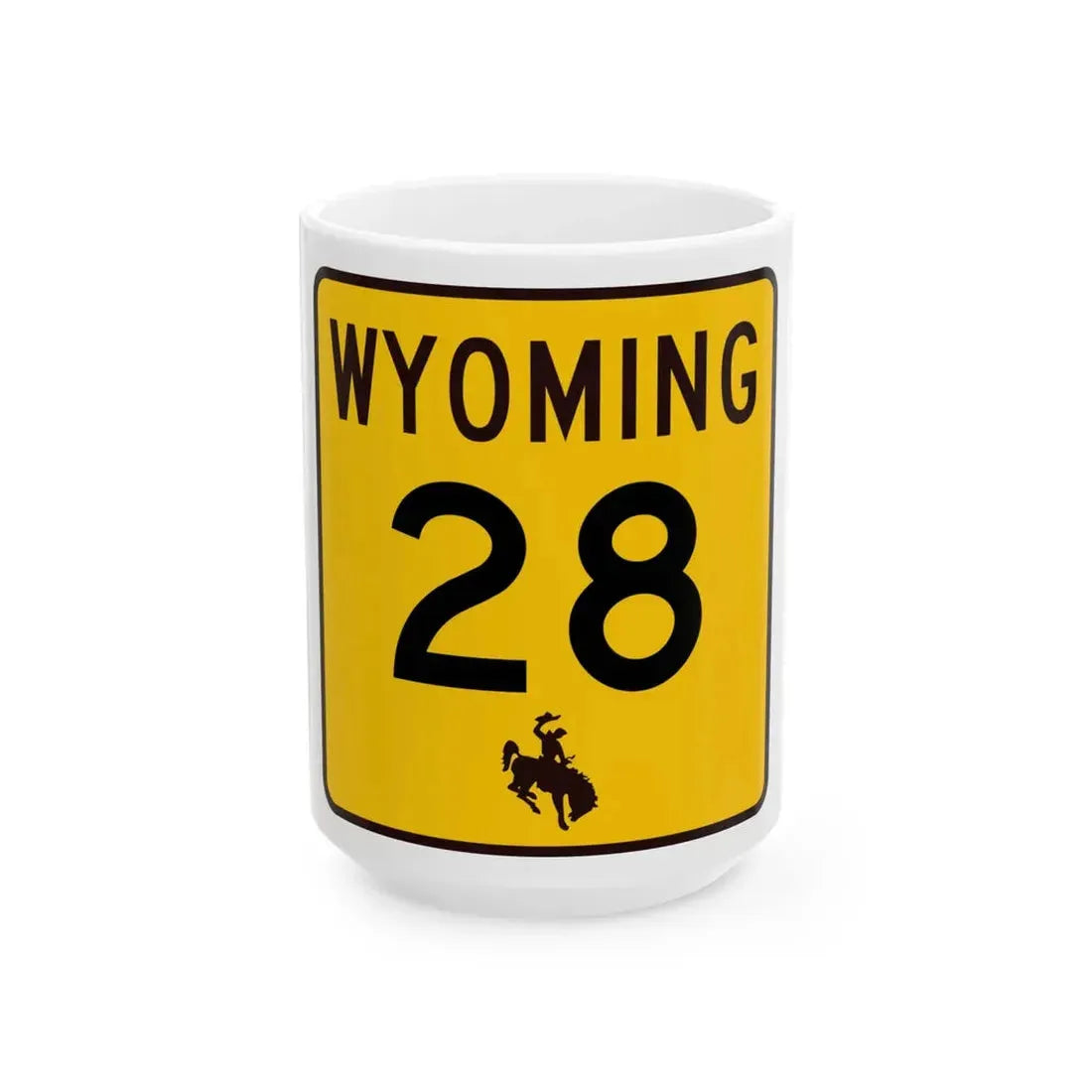 WY-28 (Wyoming) (Road Sign) White Coffee Mug 15oz - Go Mug Yourself