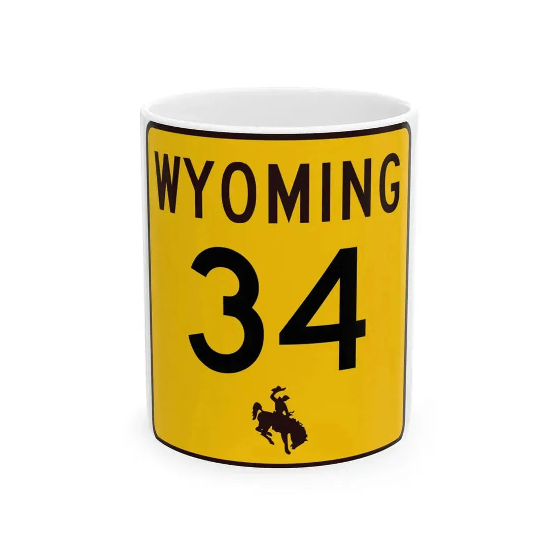 WY-34 (Wyoming) (Road Sign) White Coffee Mug 11oz - Go Mug Yourself