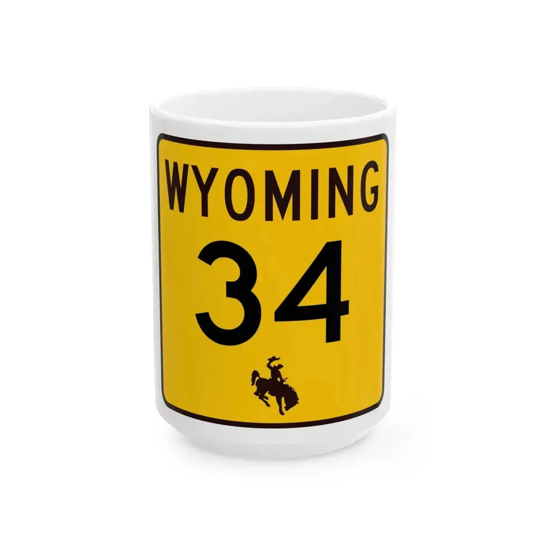 WY-34 (Wyoming) (Road Sign) White Coffee Mug 15oz - Go Mug Yourself