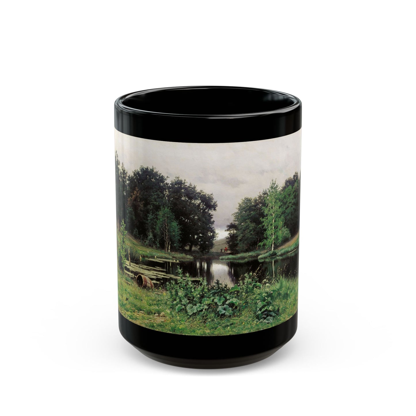 Yefim Volkov (1844-1920) Landscape with Pond - Black Coffee Mug-15oz-Go Mug Yourself