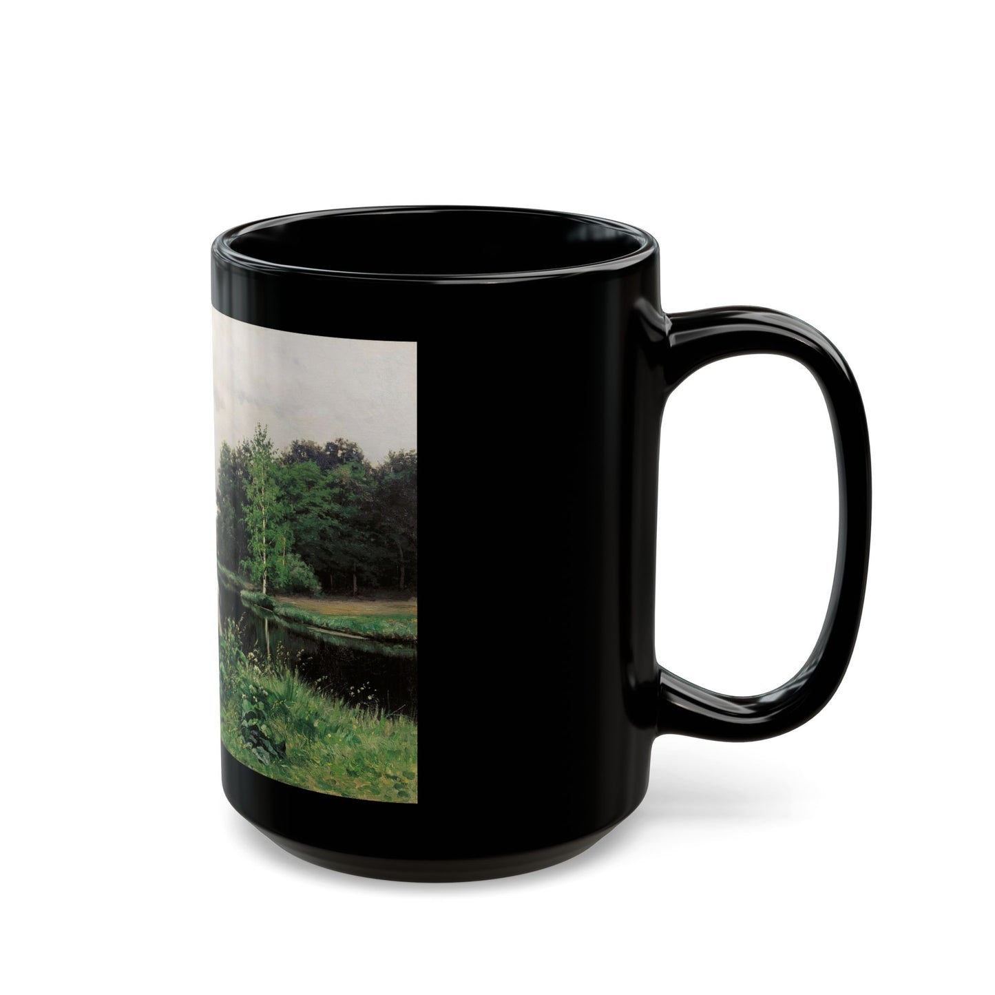 Yefim Volkov (1844-1920) Landscape with Pond - Black Coffee Mug-Go Mug Yourself